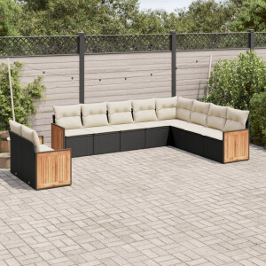 vidaXL 10-delige Loungeset met kussens poly rattan zwart