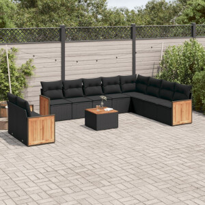 vidaXL 11-delige Loungeset met kussens poly rattan zwart