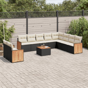 vidaXL 11-delige Loungeset met kussens poly rattan zwart