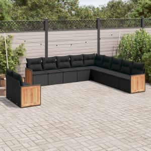 vidaXL 11-delige Loungeset met kussens poly rattan zwart