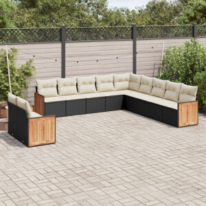vidaXL 11-delige Loungeset met kussens poly rattan zwart