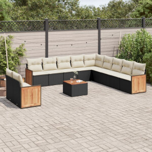 vidaXL 12-delige Loungeset met kussens poly rattan zwart