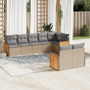 vidaXL 8-delige Loungeset met kussens poly rattan beige