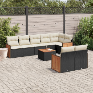 vidaXL 9-delige Loungeset met kussens poly rattan zwart