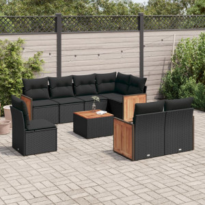 vidaXL 9-delige Loungeset met kussens poly rattan zwart