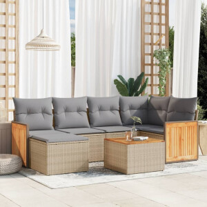 vidaXL 7-delige Loungeset met kussens poly rattan beige