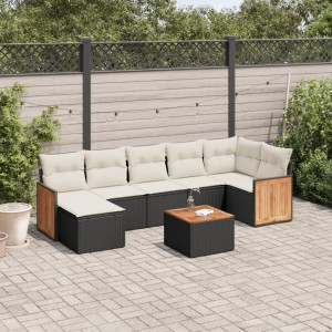 vidaXL 8-delige Loungeset met kussens poly rattan zwart