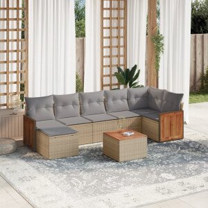 vidaXL 8-delige Loungeset met kussens poly rattan beige