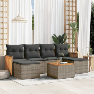 vidaXL 7-delige Loungeset met kussens poly rattan grijs