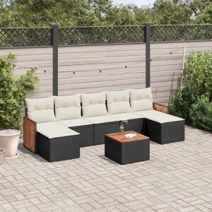 vidaXL 8-delige Loungeset met kussens poly rattan zwart