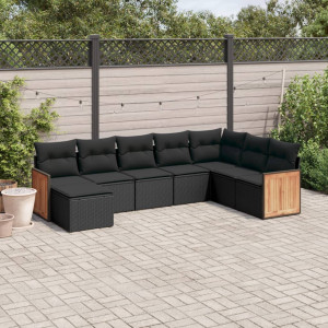 vidaXL 8-delige Loungeset met kussens poly rattan zwart