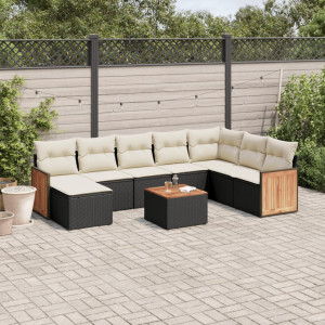 vidaXL 9-delige Loungeset met kussens poly rattan zwart