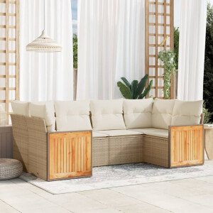 vidaXL 6-delige Loungeset met kussens poly rattan beige