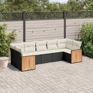 vidaXL 7-delige Loungeset met kussens poly rattan zwart