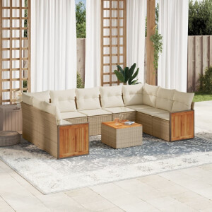 vidaXL 10-delige Loungeset met kussens poly rattan beige
