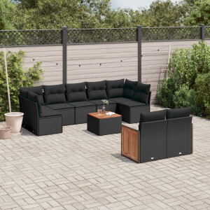 vidaXL 10-delige Loungeset met kussens poly rattan zwart