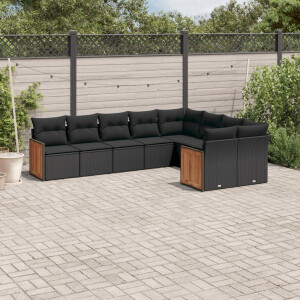 vidaXL 9-delige Loungeset met kussens poly rattan zwart