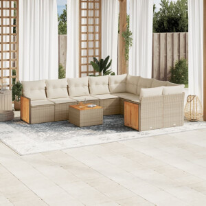vidaXL 10-delige Loungeset met kussens poly rattan beige