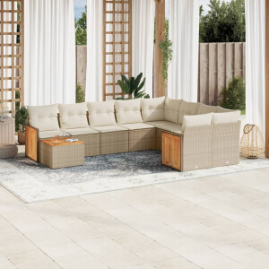 vidaXL 10-delige Loungeset met kussens poly rattan beige