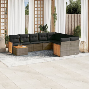 vidaXL 10-delige Loungeset met kussens poly rattan grijs