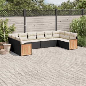 vidaXL 10-delige Loungeset met kussens poly rattan zwart