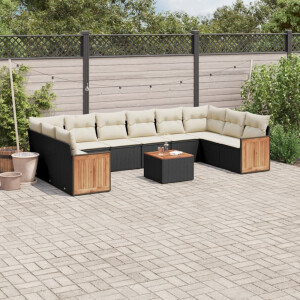 vidaXL 11-delige Loungeset met kussens poly rattan zwart