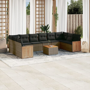 vidaXL 11-delige Loungeset met kussens poly rattan grijs