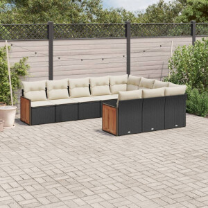 vidaXL 10-delige Loungeset met kussens poly rattan zwart