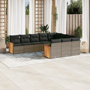 vidaXL 10-delige Loungeset met kussens poly rattan grijs