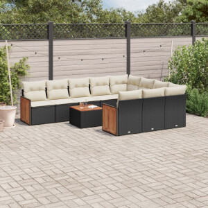 vidaXL 11-delige Loungeset met kussens poly rattan zwart