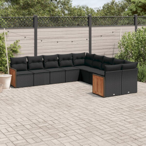 vidaXL 10-delige Loungeset met kussens poly rattan zwart