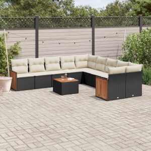 vidaXL 11-delige Loungeset met kussens poly rattan zwart