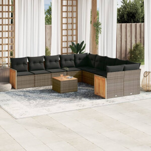 vidaXL 11-delige Loungeset met kussens poly rattan grijs