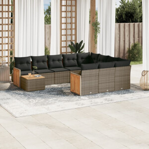 vidaXL 11-delige Loungeset met kussens poly rattan grijs