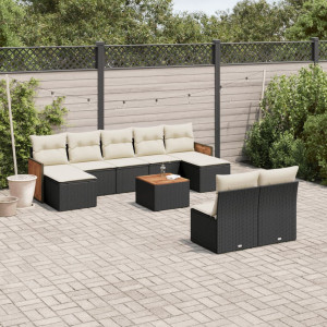 vidaXL 10-delige Loungeset met kussens poly rattan zwart