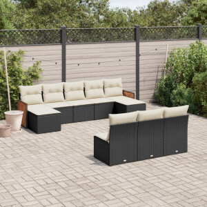 vidaXL 10-delige Loungeset met kussens poly rattan zwart