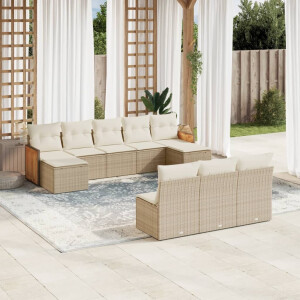 vidaXL 10-delige Loungeset met kussens poly rattan beige