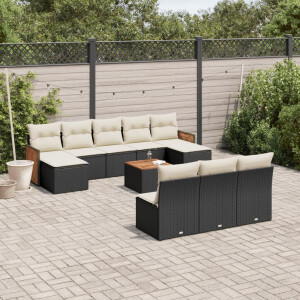 vidaXL 11-delige Loungeset met kussens poly rattan zwart
