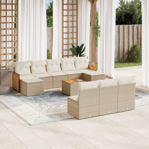 vidaXL 11-delige Tuinset met kussens poly rattan beige