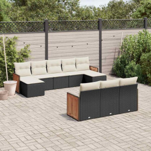 vidaXL 10-delige Loungeset met kussens poly rattan zwart
