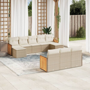 vidaXL 10-delige Loungeset met kussens poly rattan beige