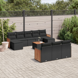 vidaXL 11-delige Loungeset met kussens poly rattan zwart