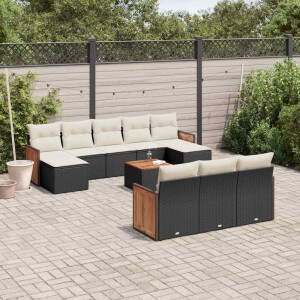 vidaXL 11-delige Loungeset met kussens poly rattan zwart