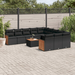 vidaXL 12-delige Loungeset met kussens poly rattan zwart