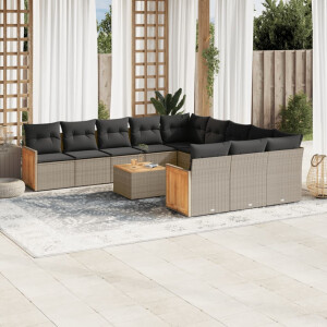 vidaXL 12-delige Loungeset met kussens poly rattan grijs