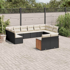 vidaXL 12-delige Loungeset met kussens poly rattan zwart