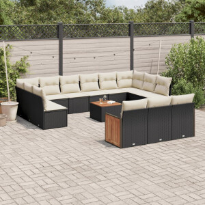 vidaXL 14-delige Loungeset met kussens poly rattan zwart