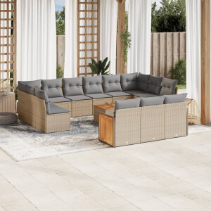 vidaXL 14-delige Loungeset met kussens poly rattan beige