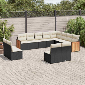 vidaXL 12-delige Loungeset met kussens poly rattan zwart