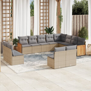 vidaXL 12-delige Loungeset met kussens poly rattan beige